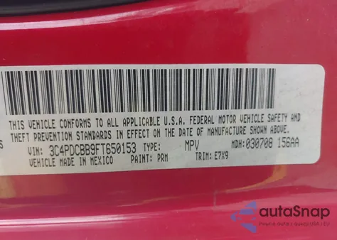 2015 Dodge Journey Sxt from USA, damaged, VIN 3C4PDCBB9FT650153